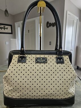 Kate Spade NY Black & White Polka Dot Canvas Satchel | Top Handle Structured Bag